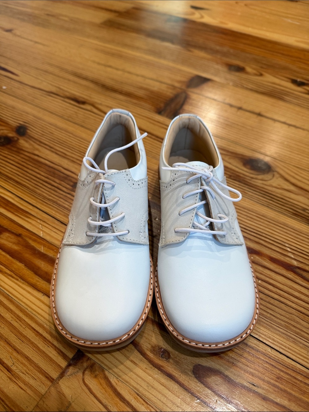 White and Light Gray Kids Oxford Dress Shoes